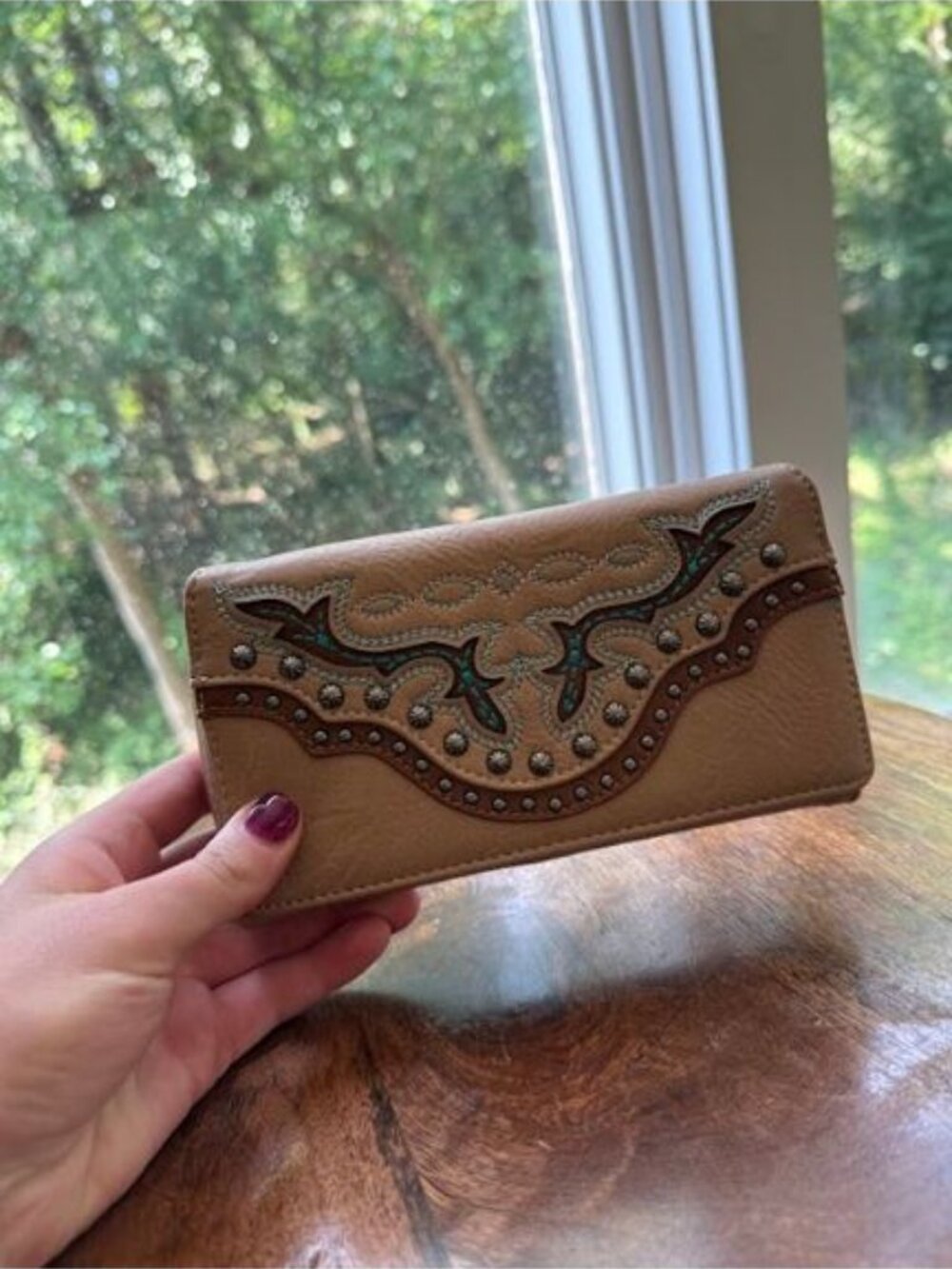 Montana West Trifold Studded Tan Wallet